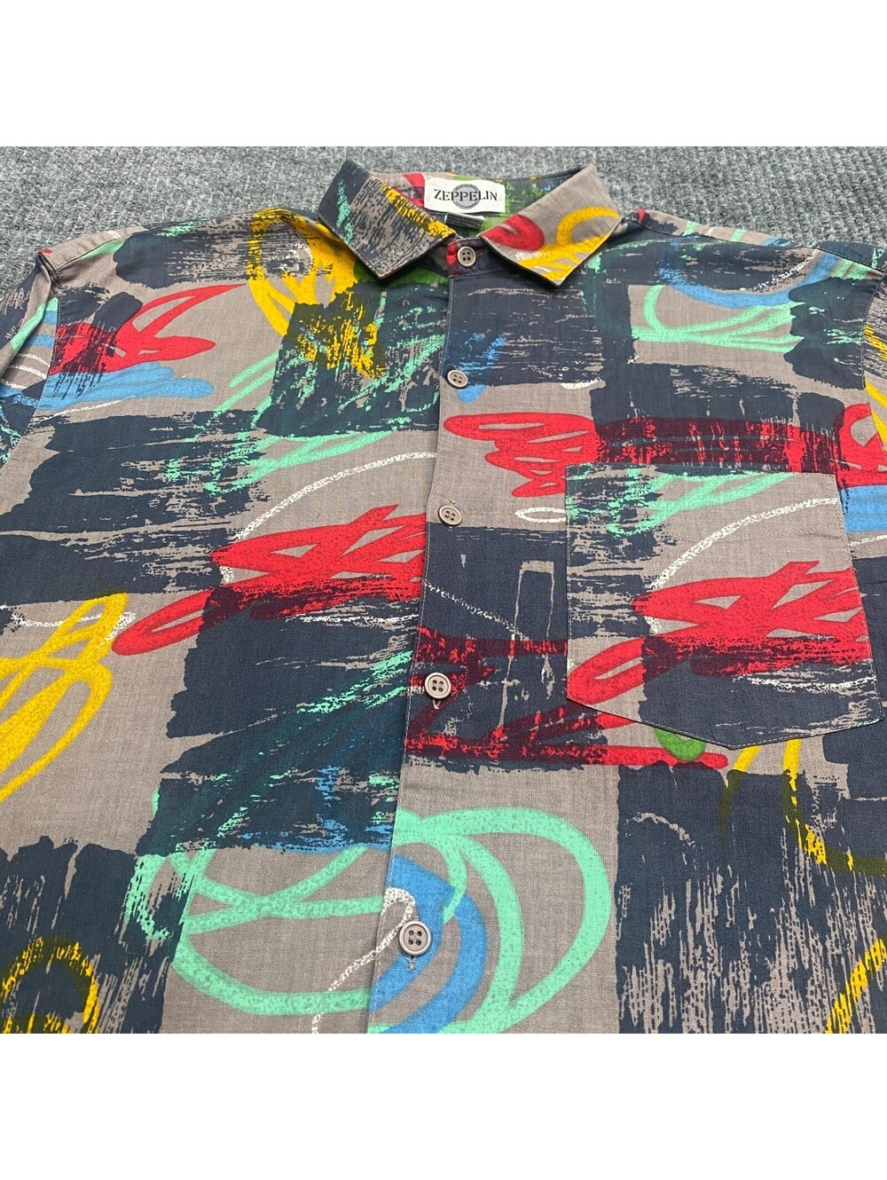 Zeppelin Shirt Mens L Multicolor Paint Stroke Art Abstract Long Sleeve Button Up